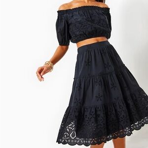 Lilly Pulitzer Black Penley Midi Skirt Set in Eyelet NWT